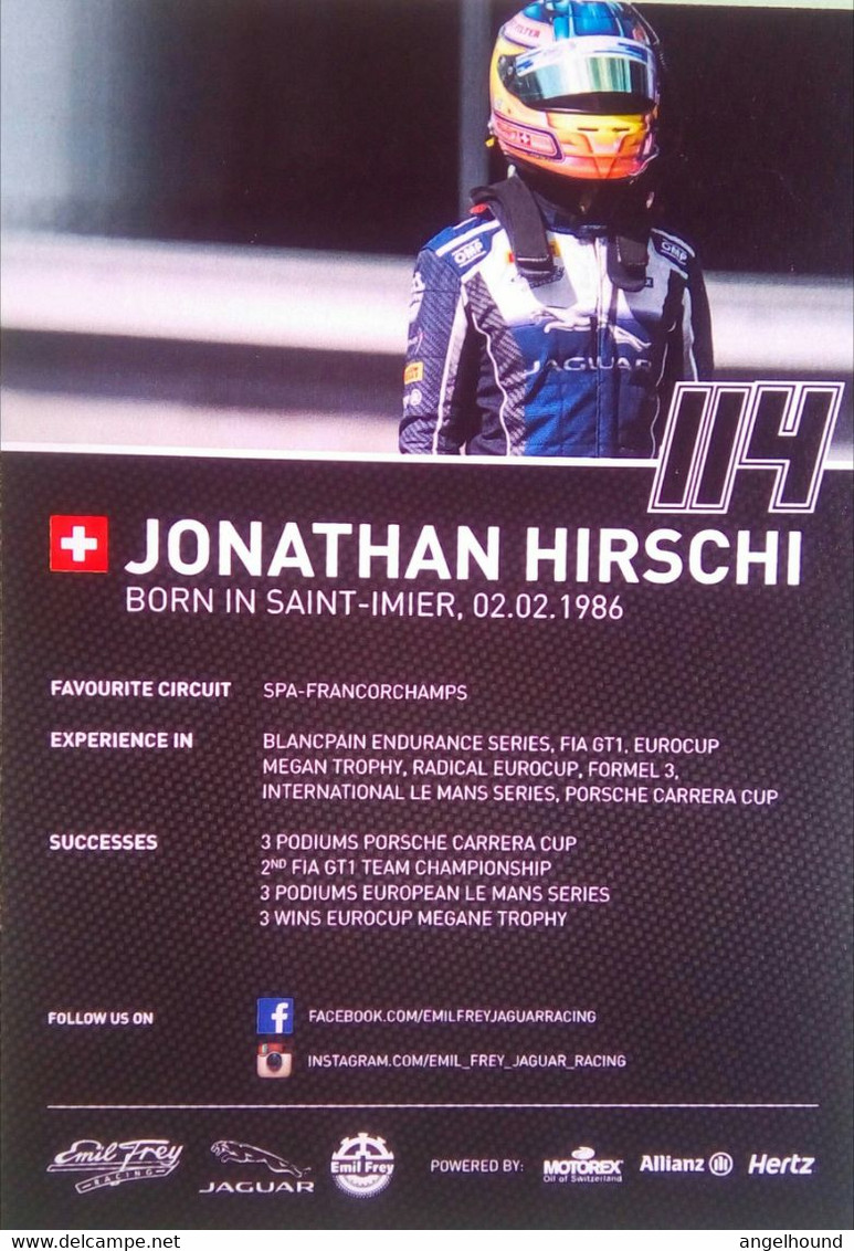 Jonathan Hirschi ( Race Car Driver) - Autographes