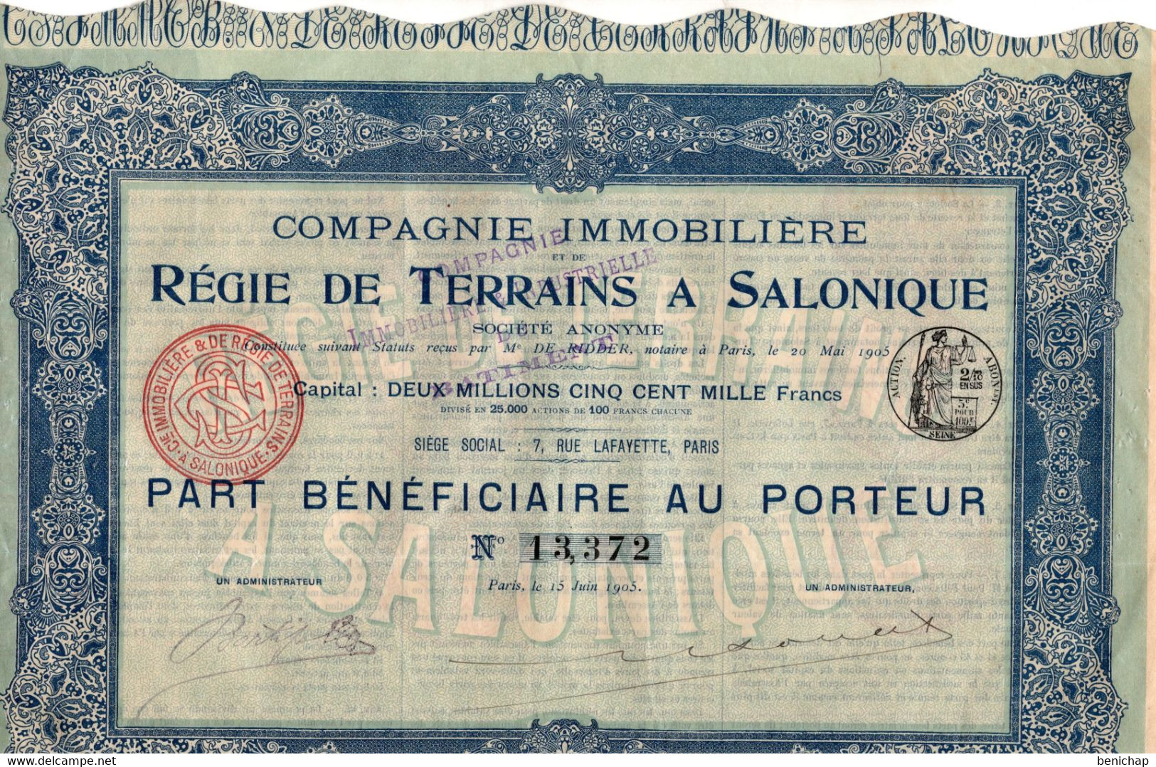 Grèce - Compagnie Immobilière - Régie De Terrains A Salonique - Paris 1905. - Banque & Assurance