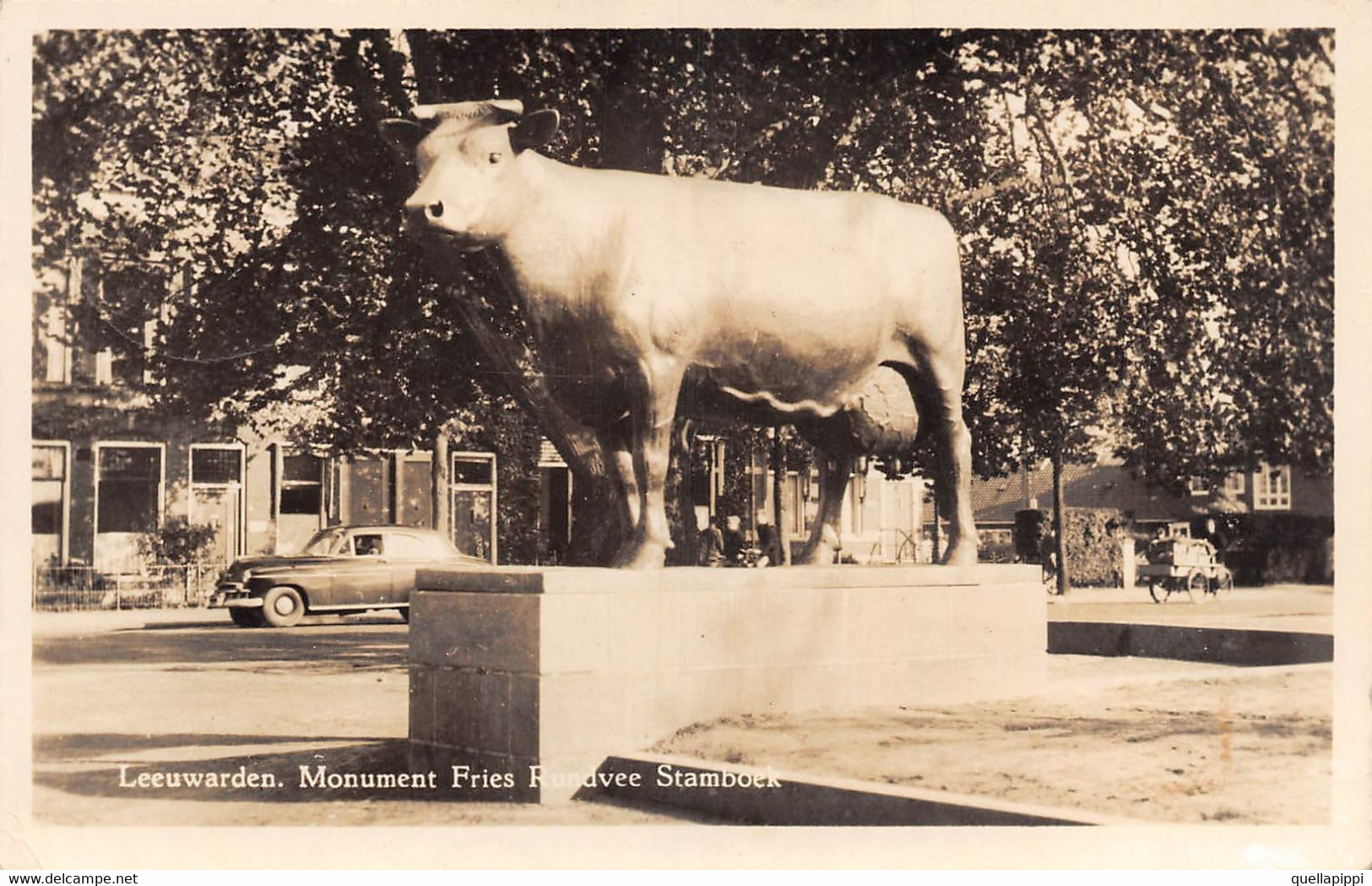 011461 "LEEUWARDEN - FRISIA - MONUMENT FRIES RUNDVEE STAMBOEK"ANIMATA, AUTO '50, VERA FOTO.  CART  SPED 1957 - Leeuwarden