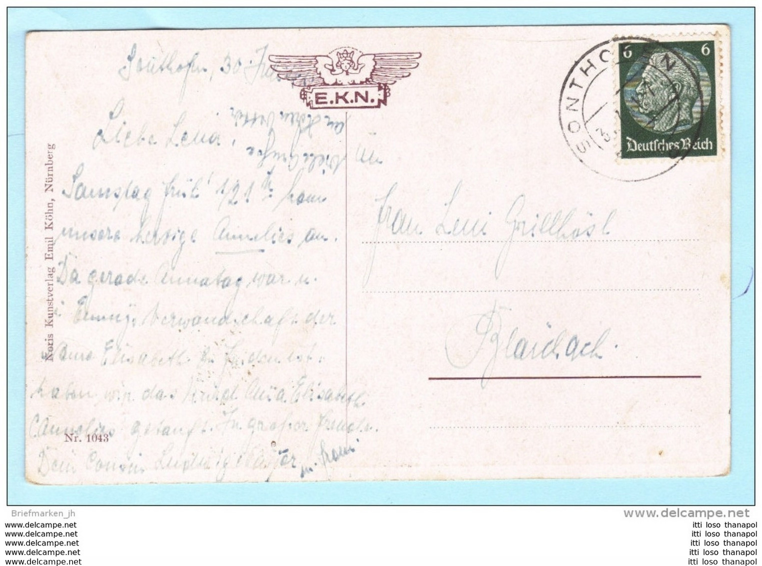DEUTSCHES REICH Postkarte Postcard AK Brief - I. Frank Gemälde Feierabend - Sonthofen Nach ? (2 Scan)(71001) - Covers & Documents