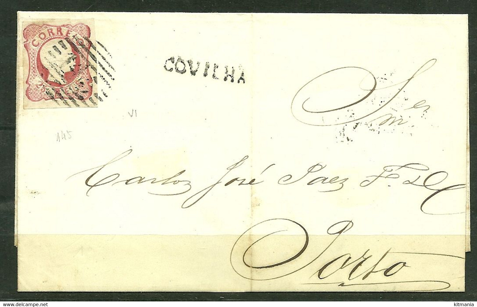 1856/58 Portugal D.Pedro V #13 On Letter From Covilhâ To Porto - P1598 - Autres & Non Classés