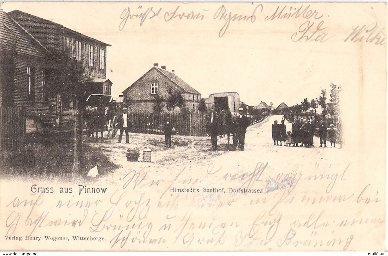 Gruß Aus Pinnow Wendisch Warnow Karstädt Prignitz Himstedts Gasthof Belebt Pferde Kutsche Winter Schnee 4.11.1905 Gelauf - Karstädt