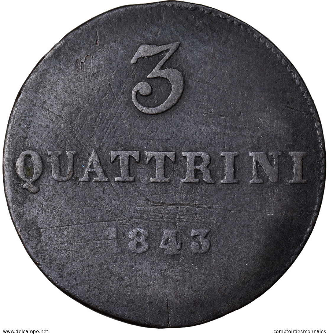 Monnaie, États Italiens, TUSCANY, Leopold II, 3 Quattrini, 1843, TB+, Cuivre - Toscane