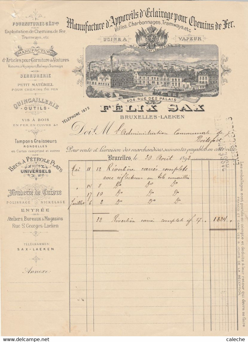 /Manufacture D'appareils D'éclairage Pour Chemins De Fer (villes , Charbonnages , Tramways  30 Aout 1892 - 1800 – 1899