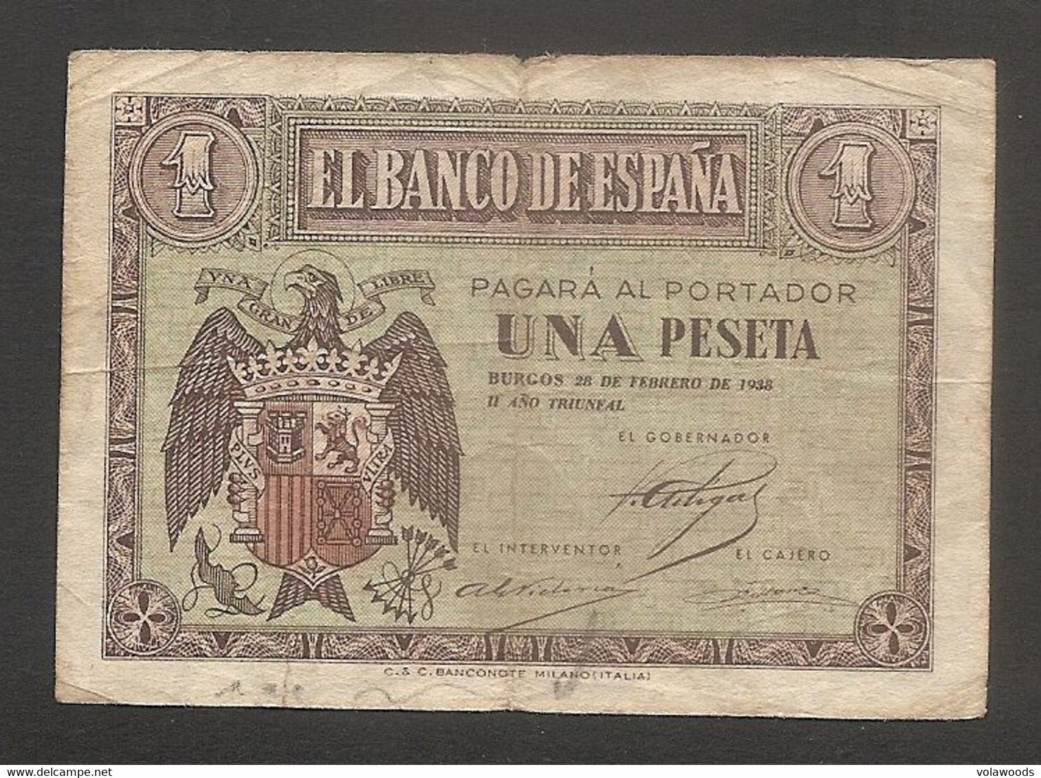 Spagna - Banconota Circolata Da 1 Peseta P-107a - 1938 #17 - 1-2 Pesetas