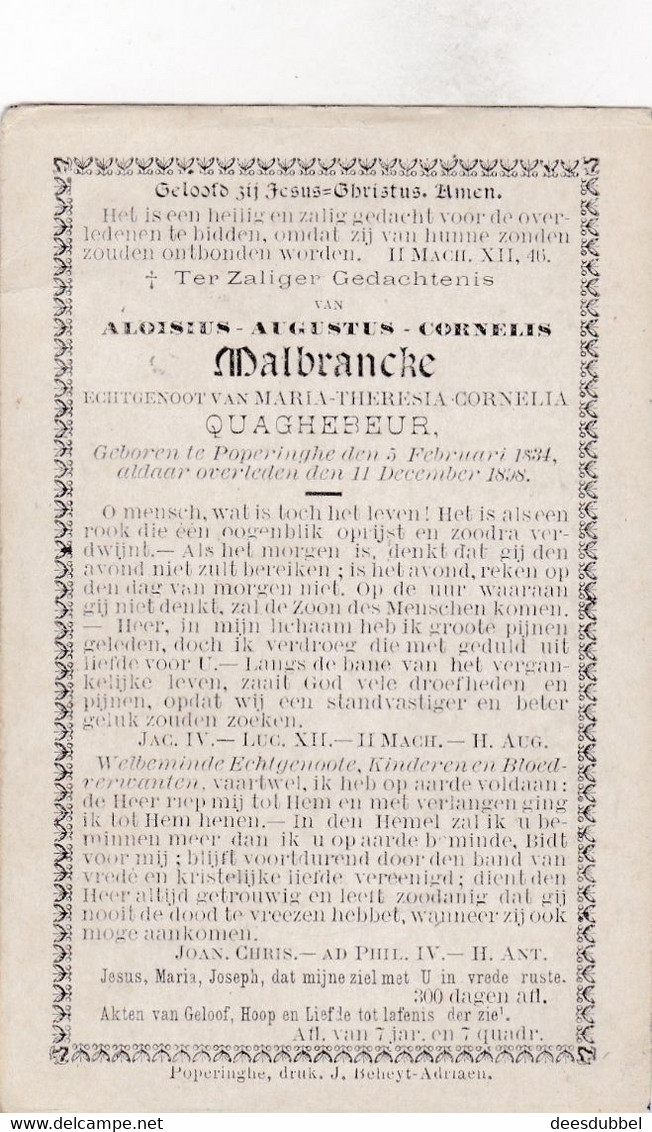 A.MALBRANCKE °1831 POPERINGE  +1898 (M.QUAGHEBEUR) - Devotion Images