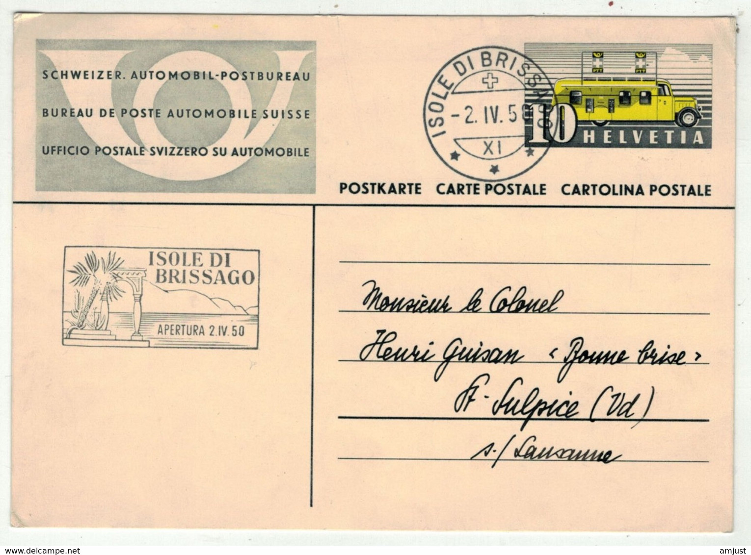 Suisse // Schweiz // Switzerland // Entier Postaux  // 1950 //  Entier Postal  Brissago  S316 - Entiers Postaux