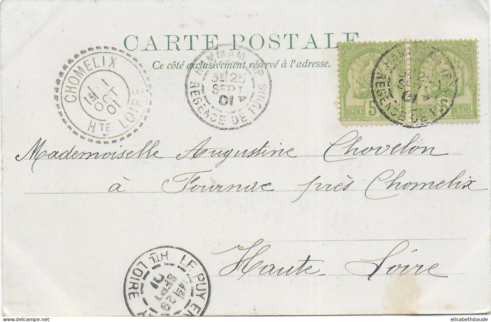TUNISIE - 1901 - CARTE De HAMMAM LIF ! => CHOMELIX (HAUTE LOIRE) ! - Covers & Documents