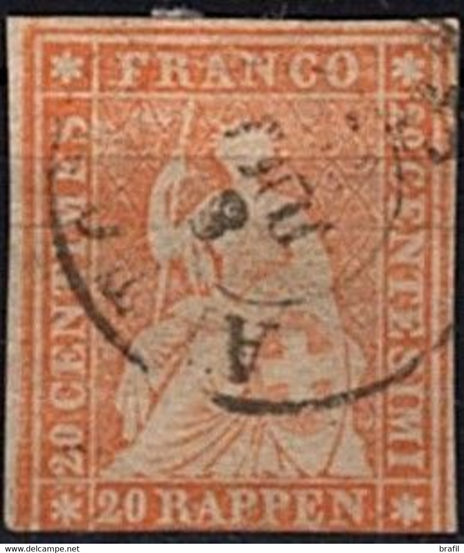 1854 Svizzera, 20 Rappen, Usato Leggermente Corto In Basso - Andere & Zonder Classificatie