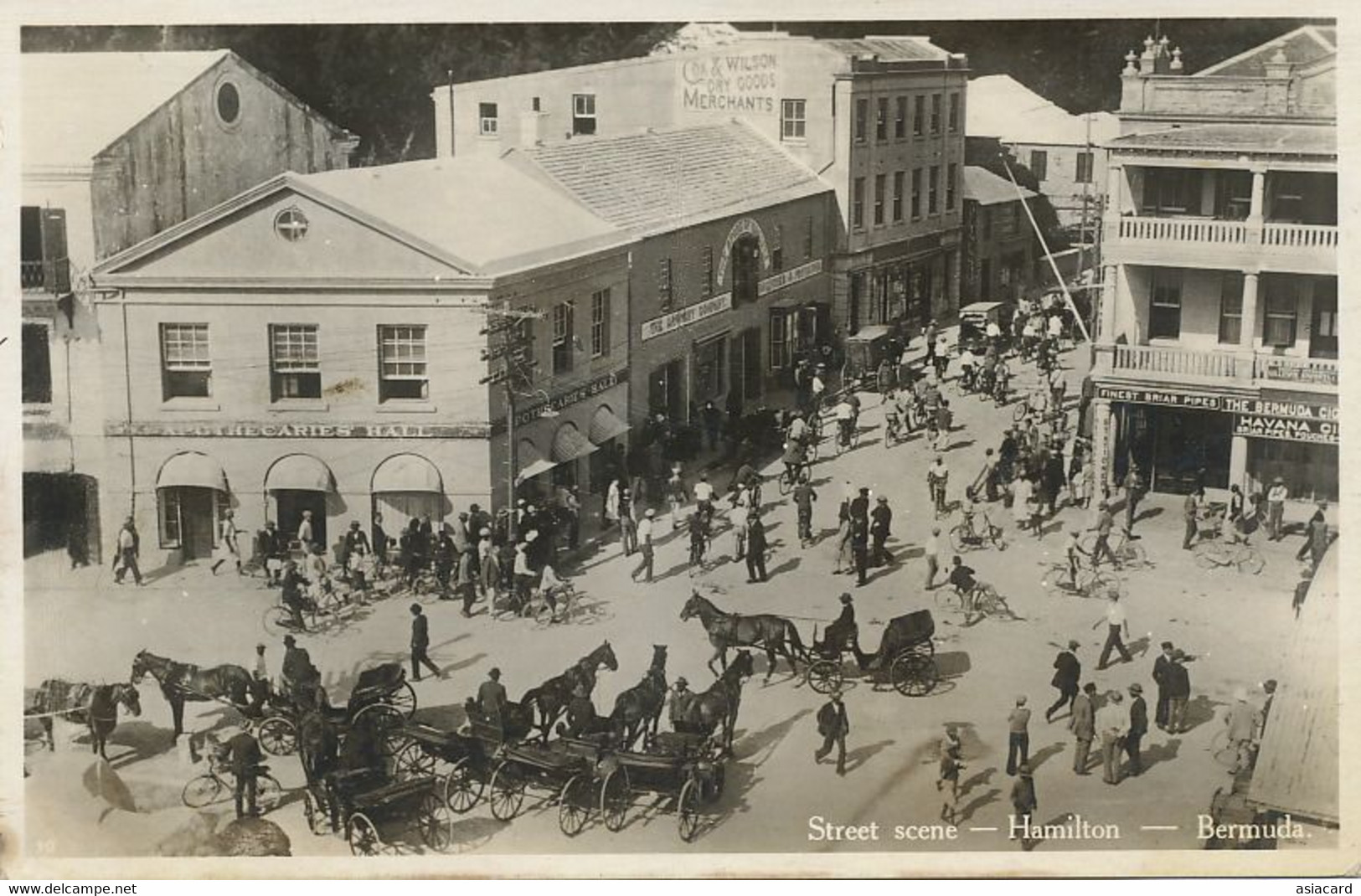 Real Photo Street Scene Hamilton Bermuda . P. Used . Apothecarie's Hall. Havana Cigars - Bermuda