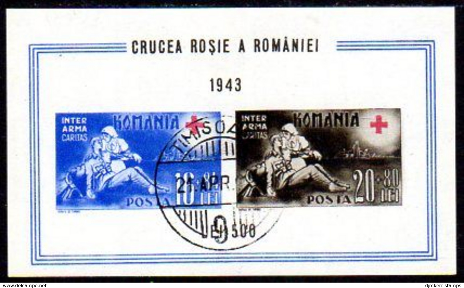 ROMANIA 1943 Red Cross Block Used .  Michel Block 20 - Blokken & Velletjes
