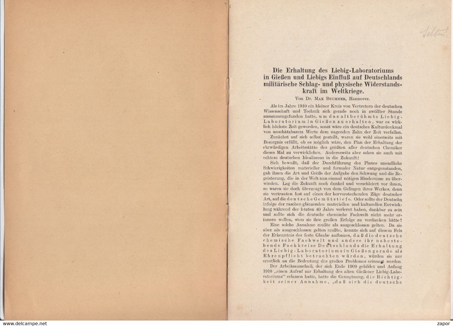 Erhaltung Des Liebig Labo In Giessen Und Einfluss Auf Deutsch Militärische Schlag In Weltkriege - Max Buchner - 1918 - Polizie & Militari