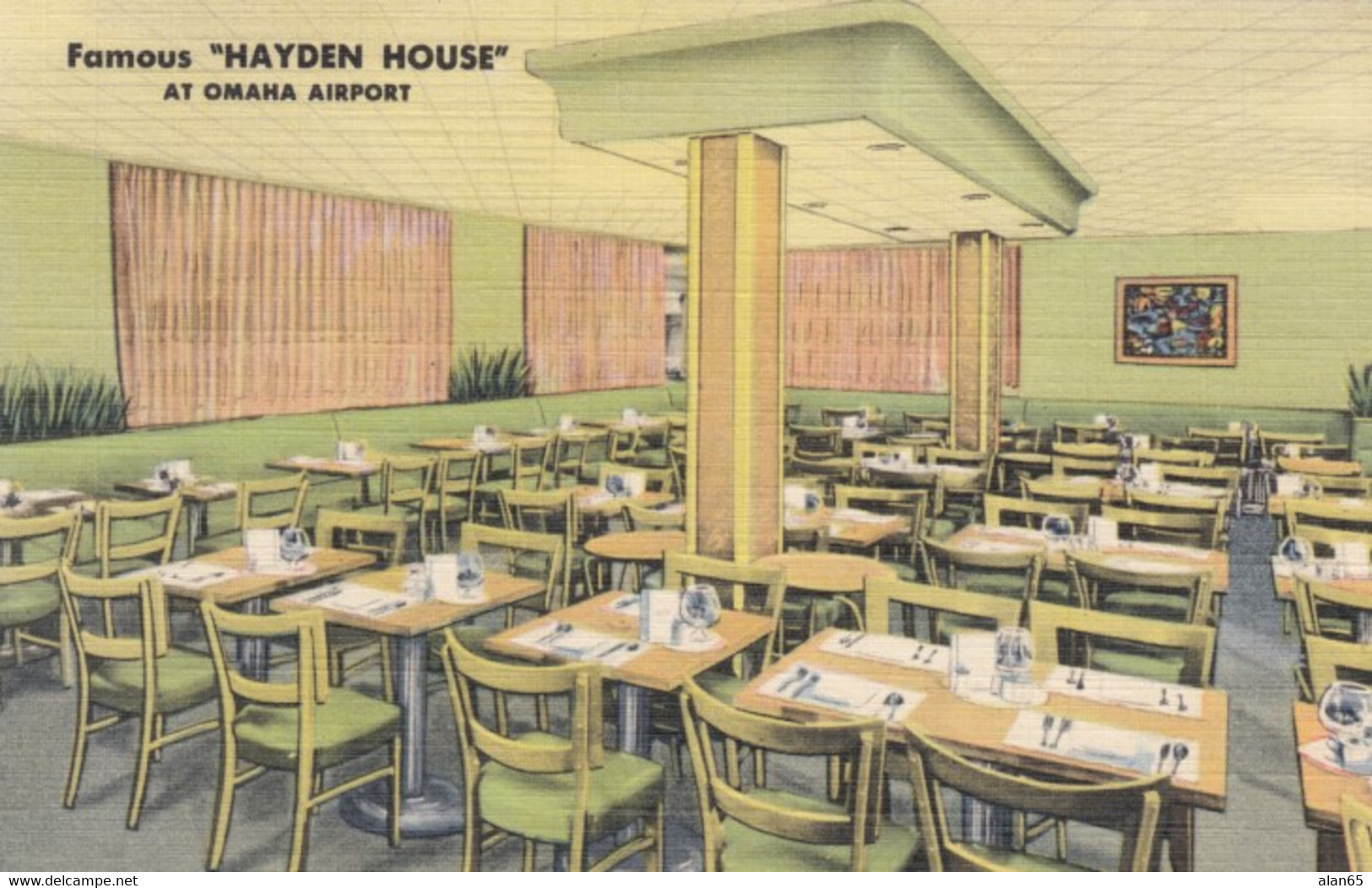 Omaha Nebraska, Hayden House Restaurant Interior View, Airport Facility, C1940s Vintage Curteich Linen Postcard - Omaha
