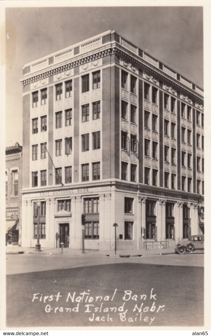 Grand Island Nebraska, First National Bank Building, C1930s/40s Vintage Real Photo Postcard - Grand Island