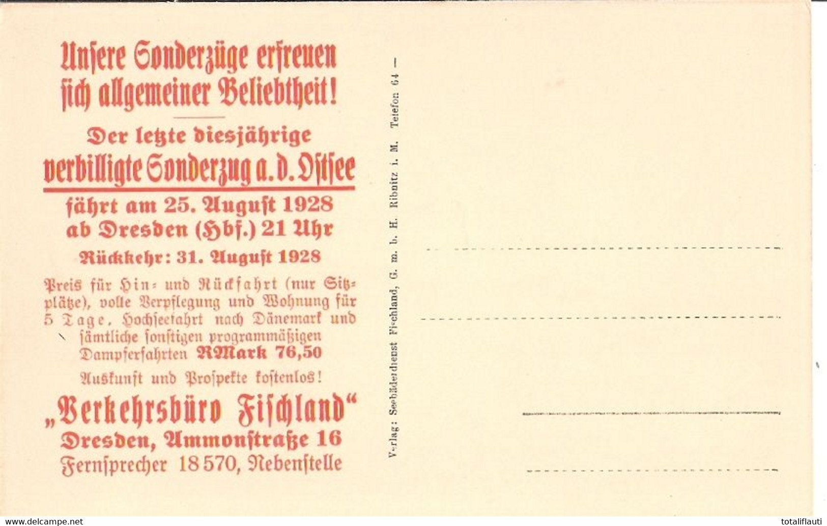 Seebäderdienst FISCHLAND G.m.b.H. Ribnitz I.M. Darss D.S.GUDRUN In Fahrt Werbung Büro Dresden 1928 TOP-Erhaltung - Ribnitz-Damgarten