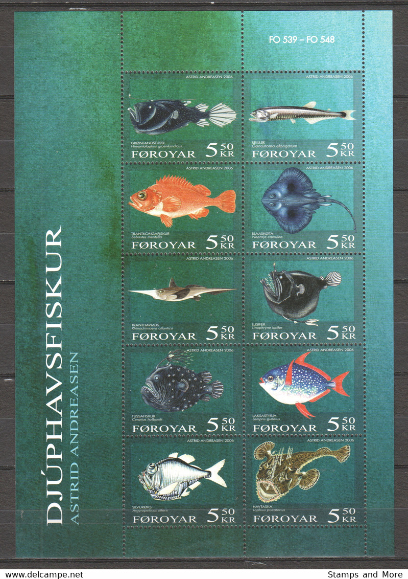 Faroe Islands 2006 Kleinbogen Mi 547-556 MNH DEEPSEA FISHES - Fische