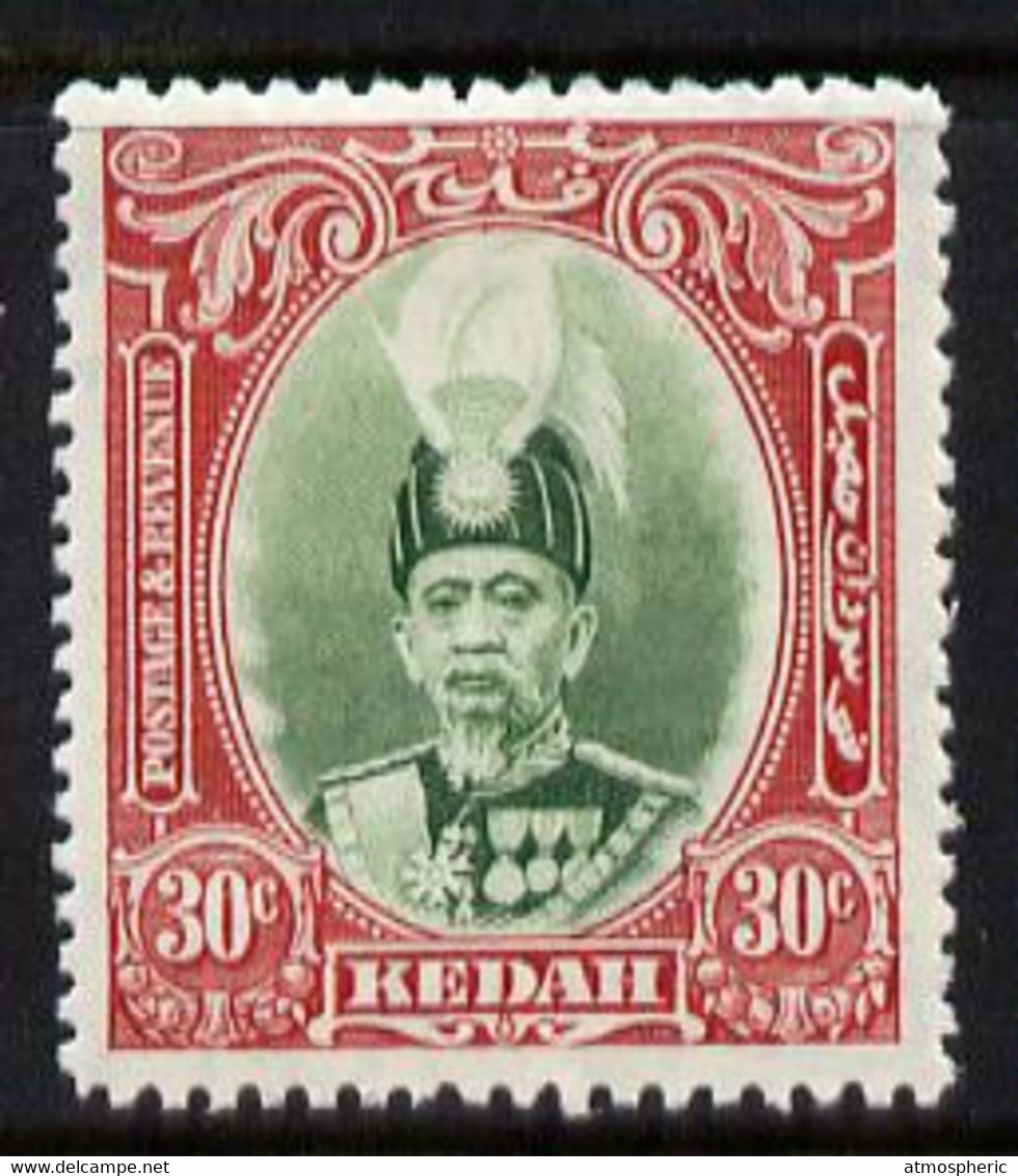 Malaya - Kedah 1937 Sultan 30c Green & Scarlet Fine Mounted Mint SG 63 - Kedah