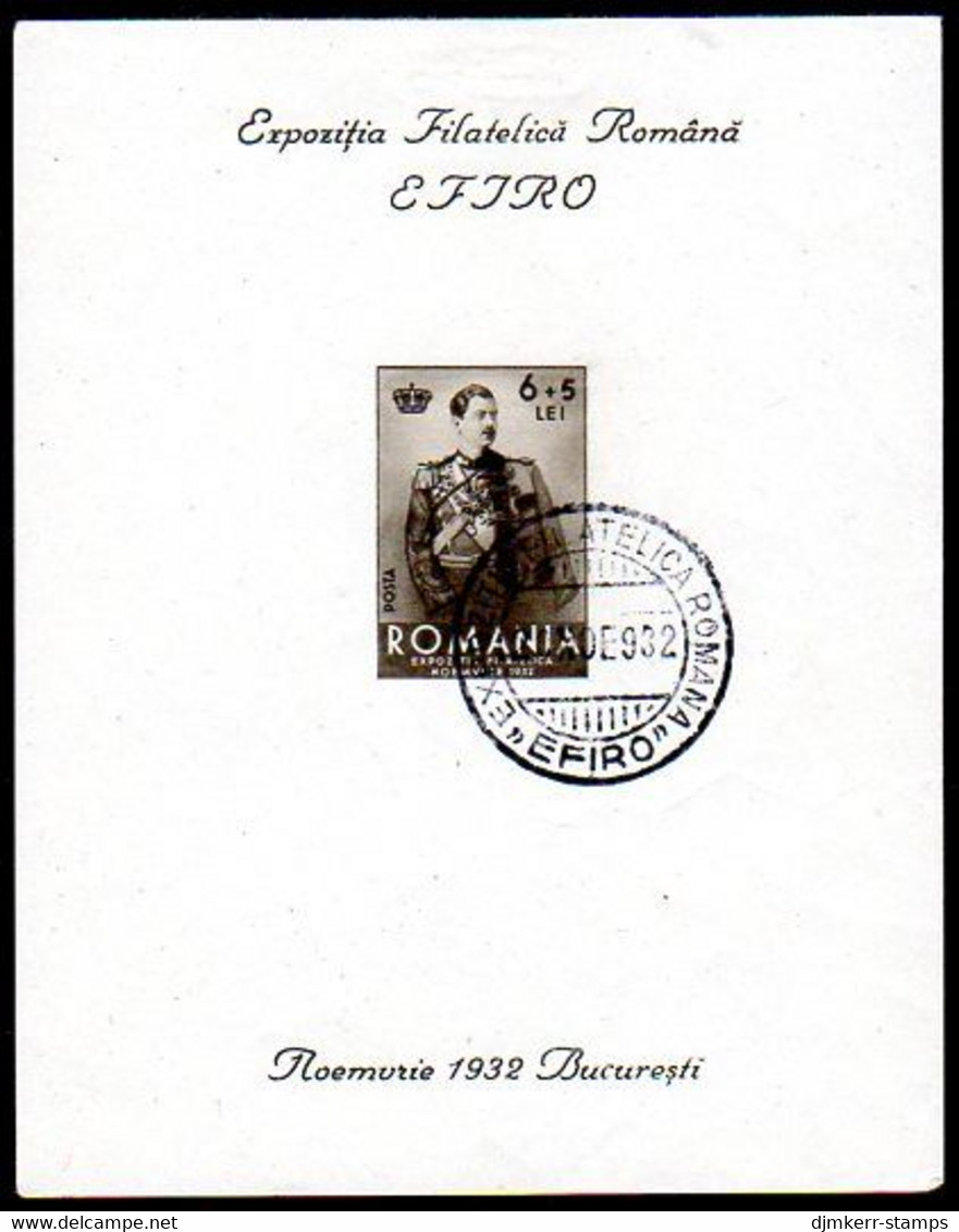 ROMANIA 1932 EFIRO Stamp Exhibition  Block Used  Michel Block 1 - Blocks & Kleinbögen