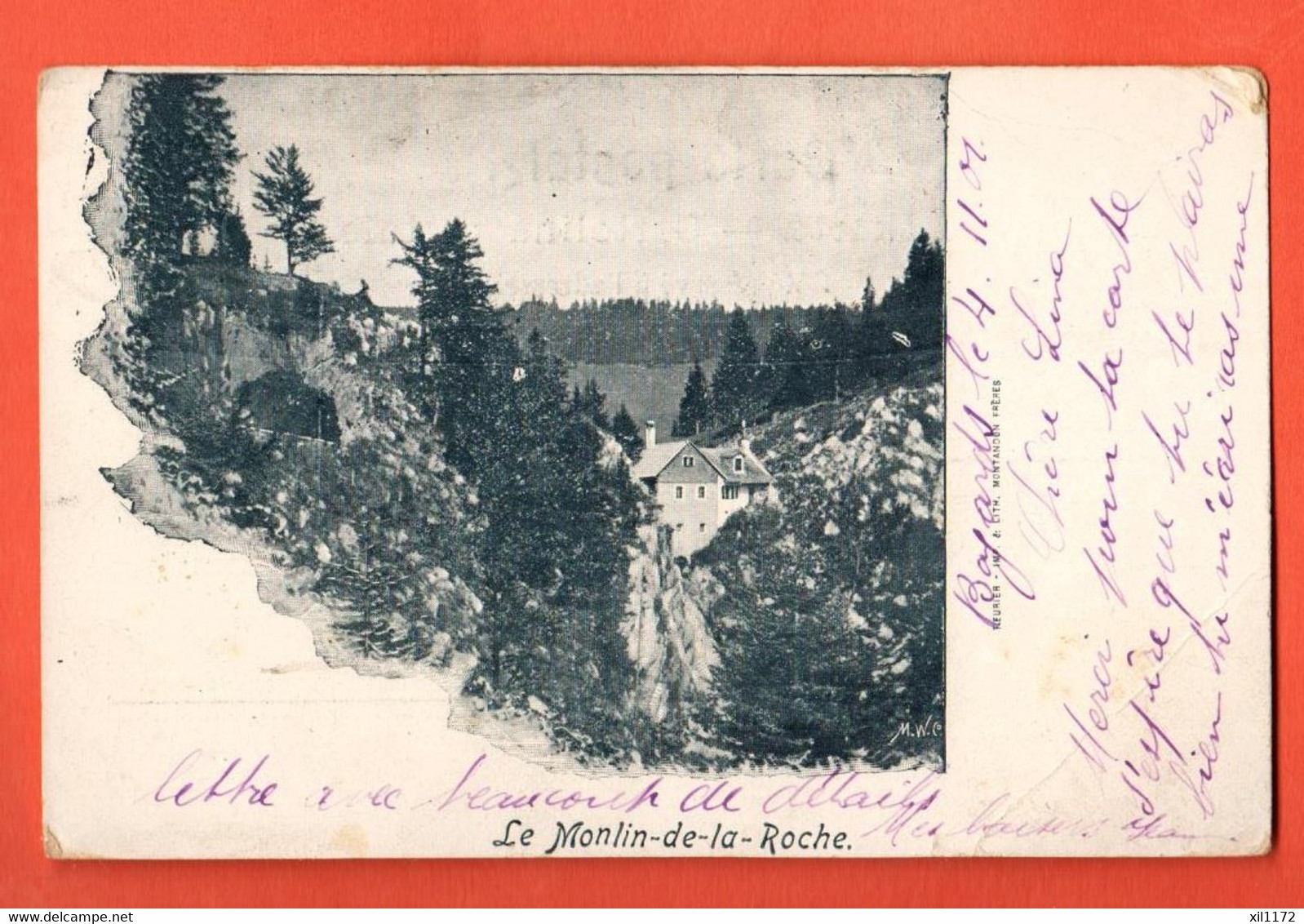 ZBN-17  Le Moulin-de-la-Roche Les Bayards Val-de-Travers. Cachet 1901 Fleurier - Fleurier