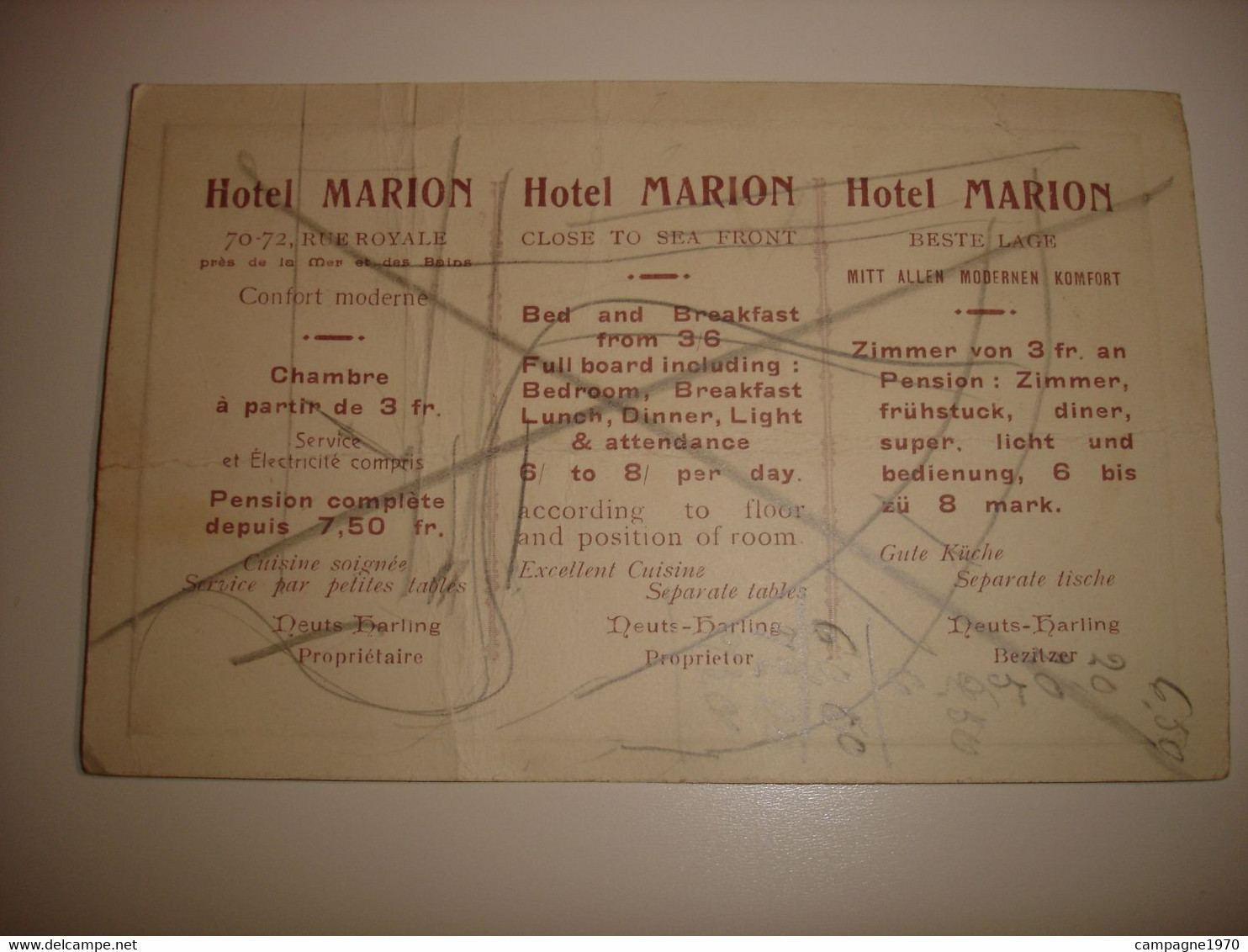 ZELDZAAM !! PUB FORMAT CPA - OOSTENDE OSTENDE - HOTEL MARION ( PROPRIETAIRE DEUTS HARLING ) ( !! ZIE STAAT !! ) - Oostende