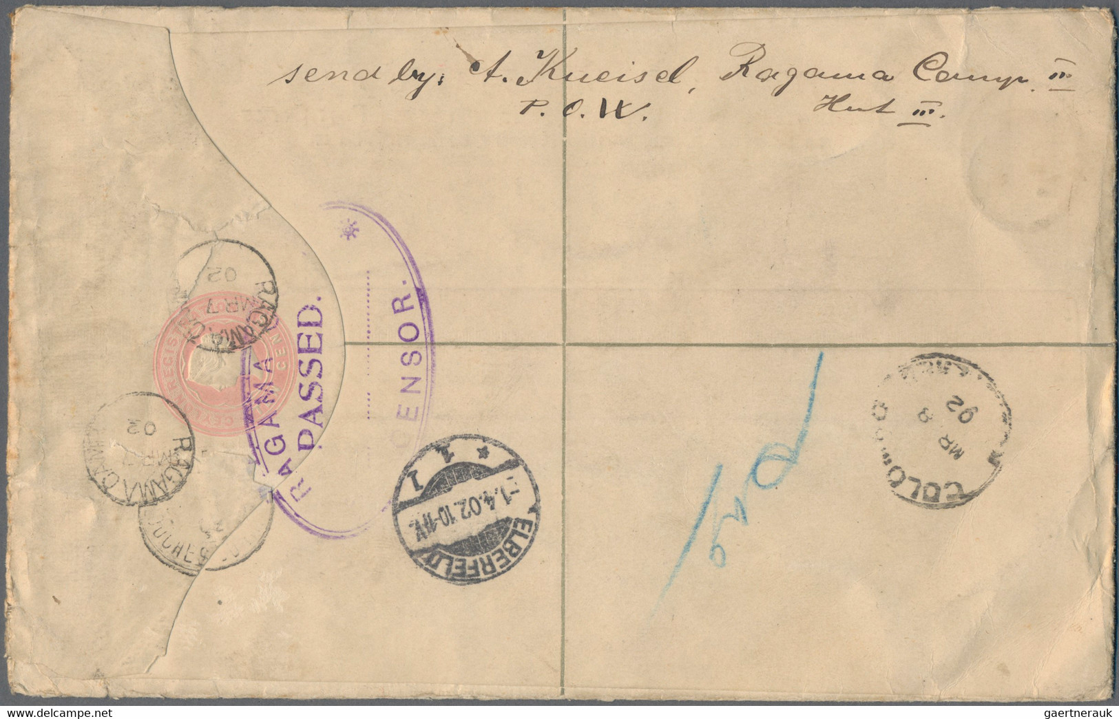 Ceylon - Ganzsachen: 1893 Postal Stationery Registered Envelope 10c. Pink, Format H (202 X 127 Mm), - Sri Lanka (Ceylon) (1948-...)