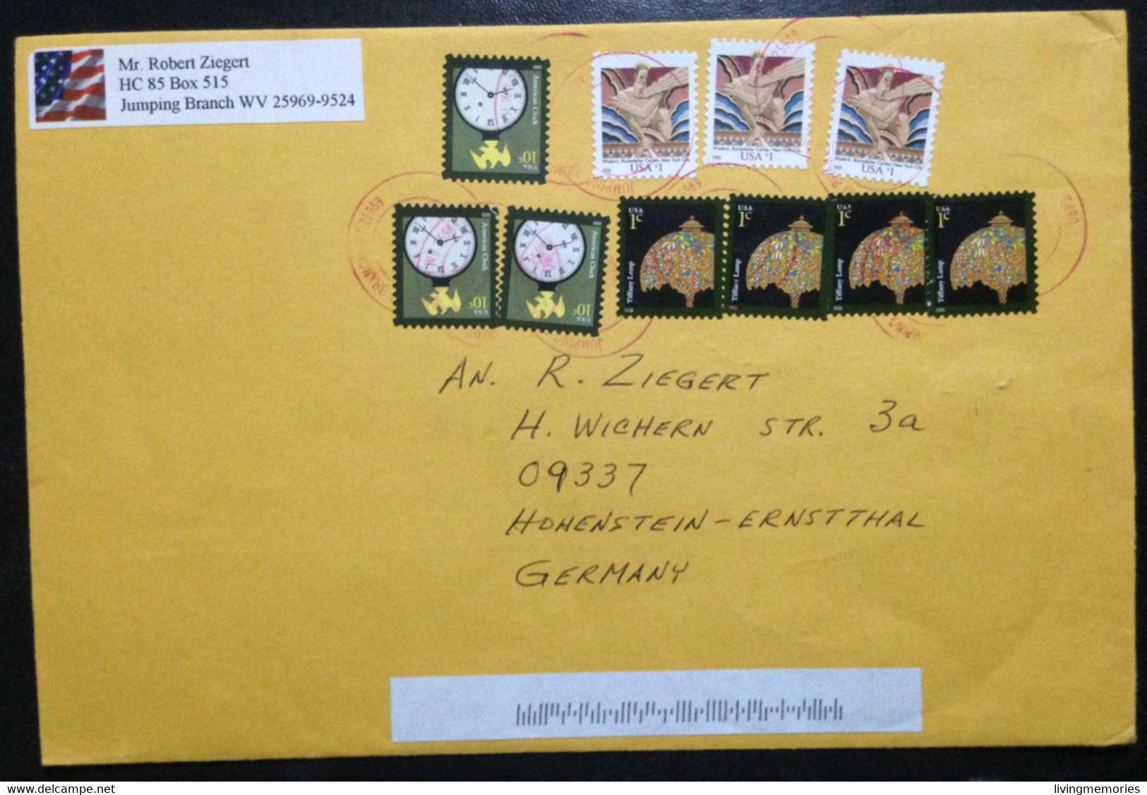 US82 UNITED STATES, Circulated Cover To Germany,  « Tiffany Lamp », « American Clock », 2003 - Sonstige & Ohne Zuordnung