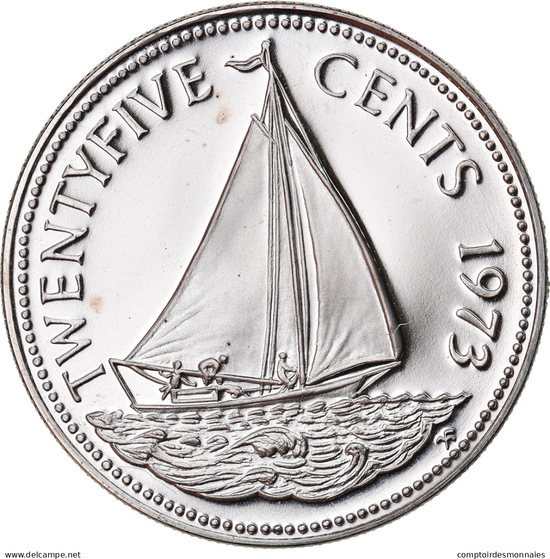 Monnaie, Bahamas, Elizabeth II, 25 Cents, 1973, Franklin Mint, U.S.A., FDC - Bahama's