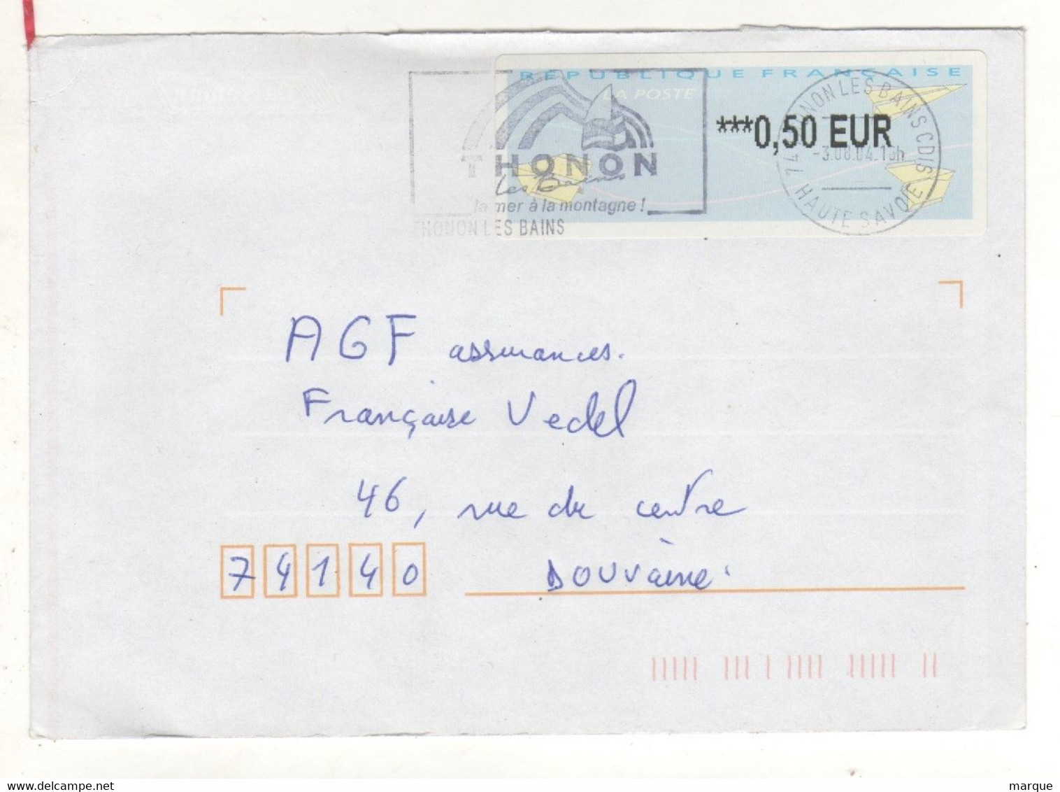 Enveloppe FRANCE Avec Vignette D' Affranchissement Oblitération THONON LES BAINS 03/08/2004 - 2000 « Avions En Papier »