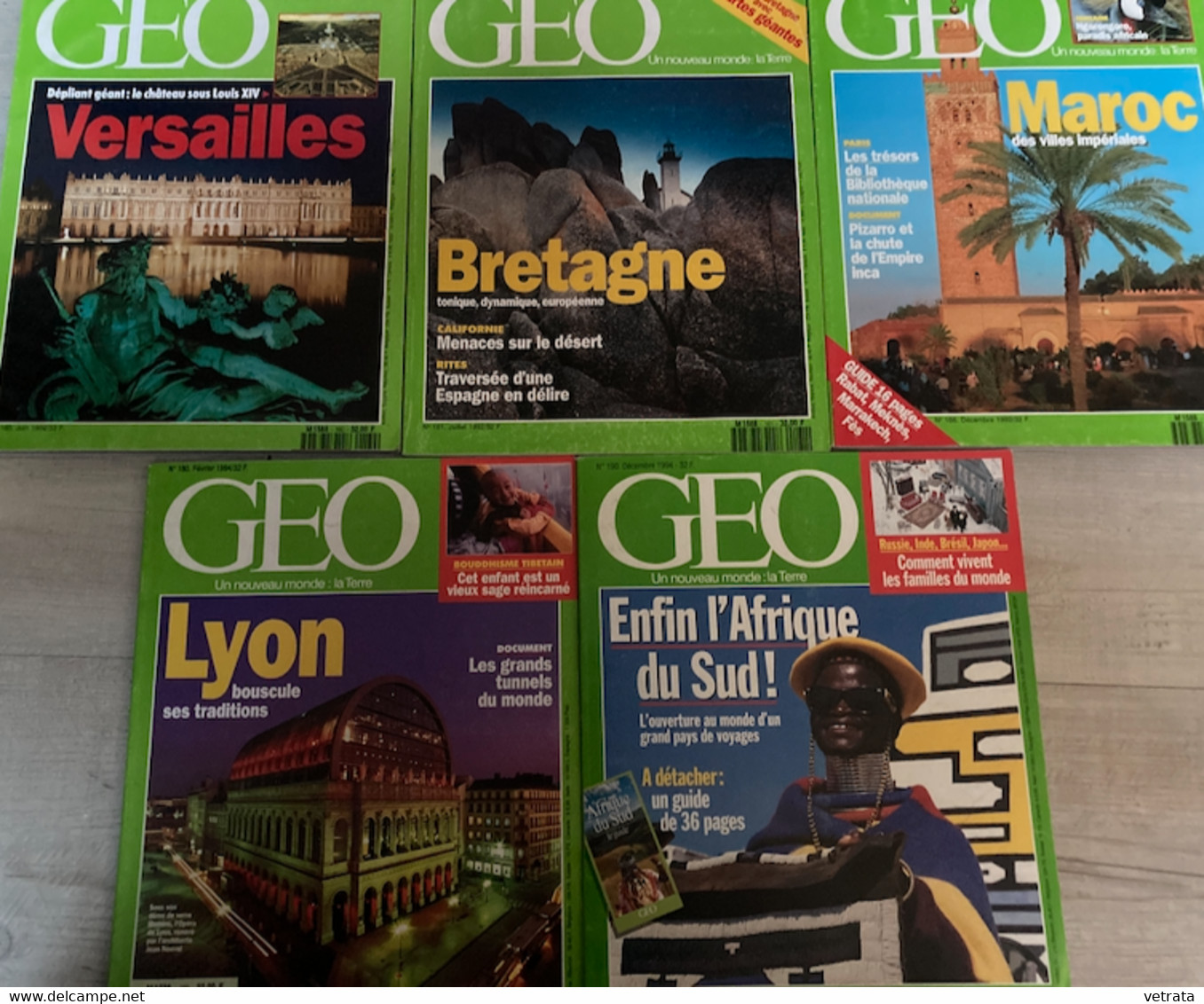 5 N° De Géo (1992/94) : N°160 (Versailles) /161 (Bretagne)/166/ (Maroc)180 (Lyon) & 190 (Afrique Du Sud) - Géographie