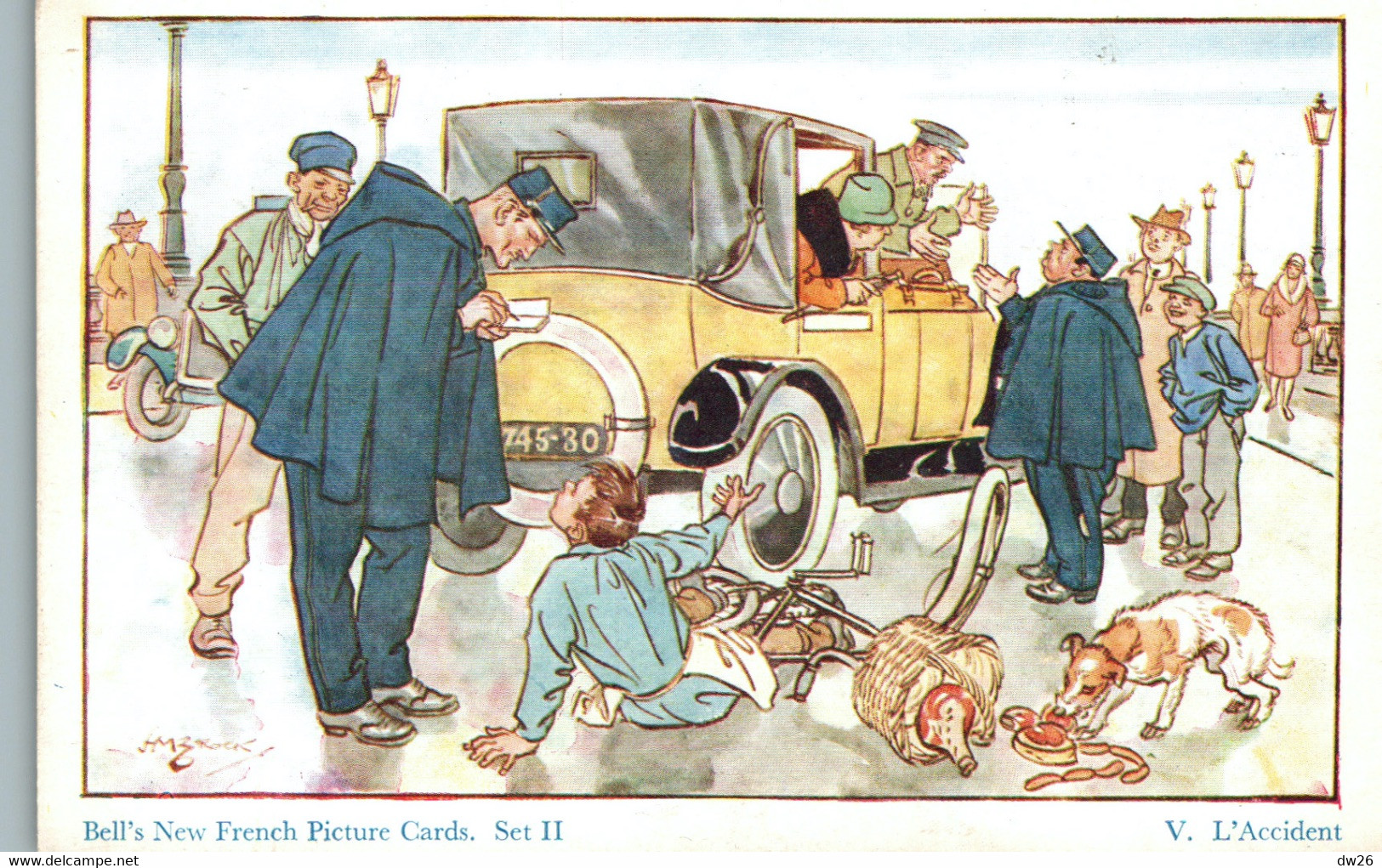 Collection Bell's New French Picture Cards, Set II N° V L'Accident - Illustration M. W. Brock - Verzamelingen