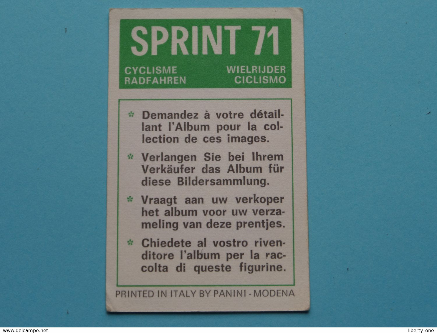 LUCIEN BUYSSE ( België ) SPRINT 71 ( Chromo Panini N° 202 ) Format 5 X 7,5 Cm. ! - Cyclisme