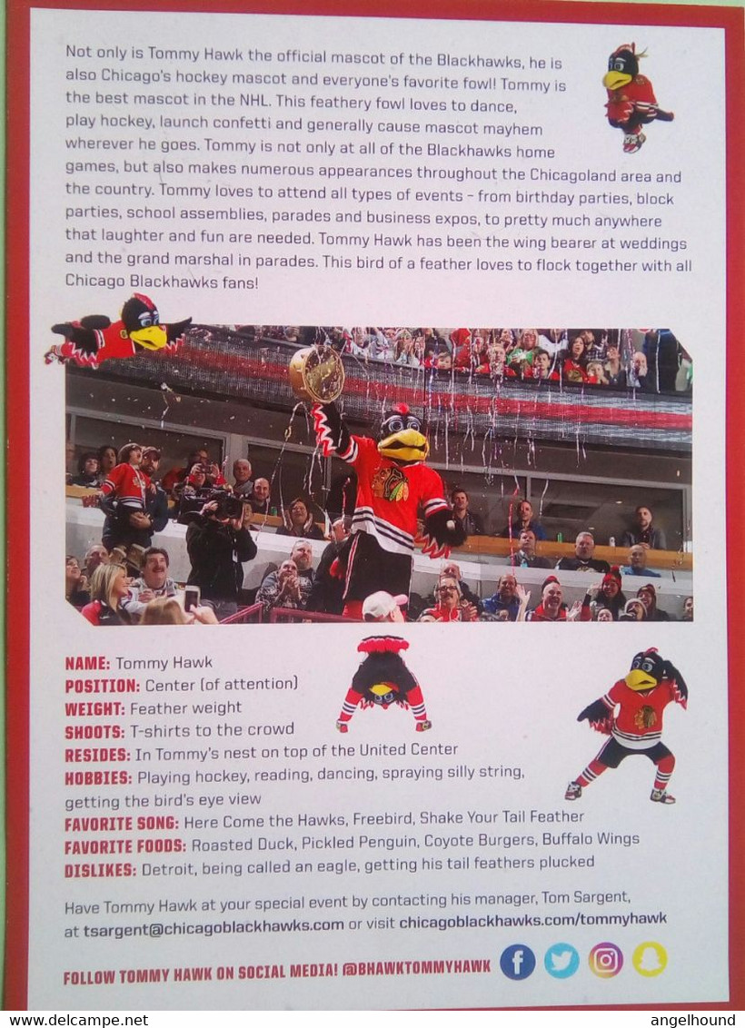 Tommy Hawk ( Mascot Of Chicago Black Hawks) - Autogramme