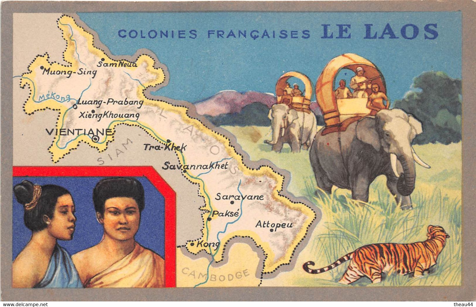 LAOS  - Colonies Françaises - Carte Publicitaire Du " LION NOIR " - Vientiane, Saravane, Paksé, Attopeu, Muong-Sing - Laos