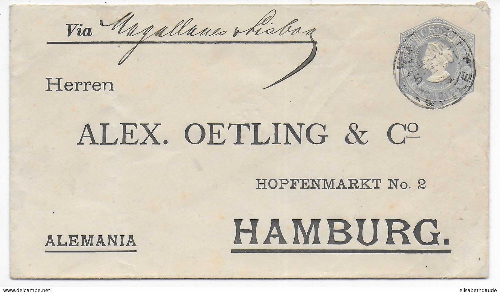 CHILE - 1901 - ENVELOPPE ENTIER Avec REPIQUAGE PRIVE ! De VALPARAISO => HAMBURG (GERMANY) - Chili