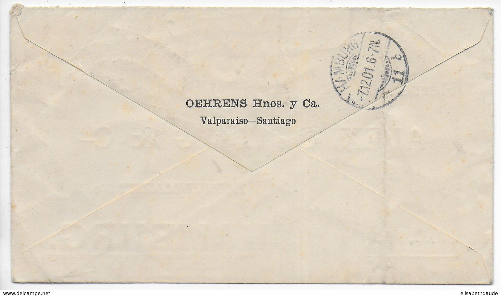 CHILE - 1901 - ENVELOPPE ENTIER Avec REPIQUAGE PRIVE ! De VALPARAISO => HAMBURG (GERMANY) - Cile