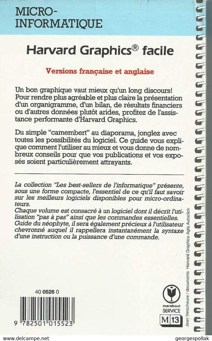 4 Manuels Informatiques MARABOUT : Dictionnaire (1984), PCTools 7.1 (1992), Norton (1989), Harvard Graphics (1991). - Informatik