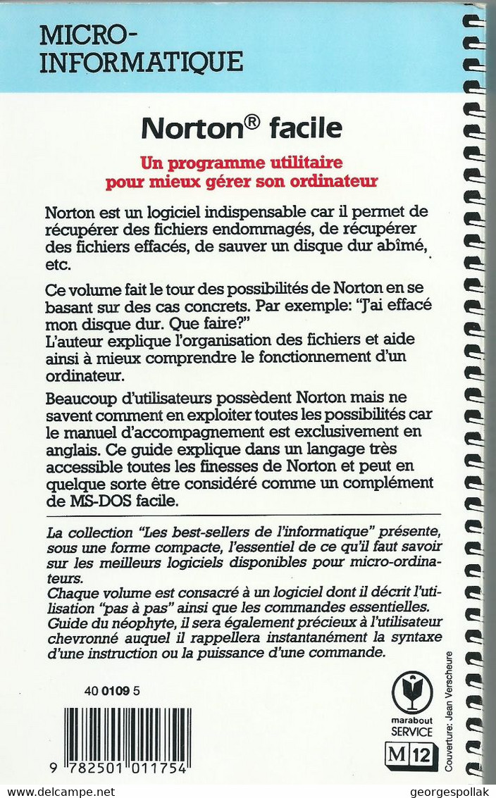4 manuels Informatiques MARABOUT : Dictionnaire (1984), PCTools 7.1 (1992), Norton (1989), Harvard Graphics (1991).