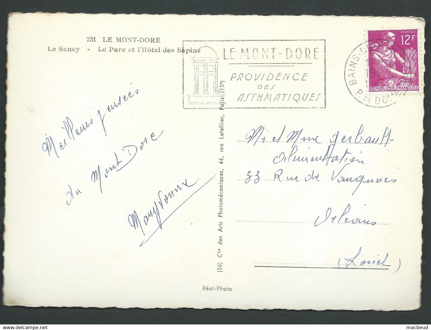 Moissoneuse  12 Franc Affranchi. Une Carte Oblit. Bains -du-mont-dore  07/1958 - Maca2014 - 1957-1959 Oogst