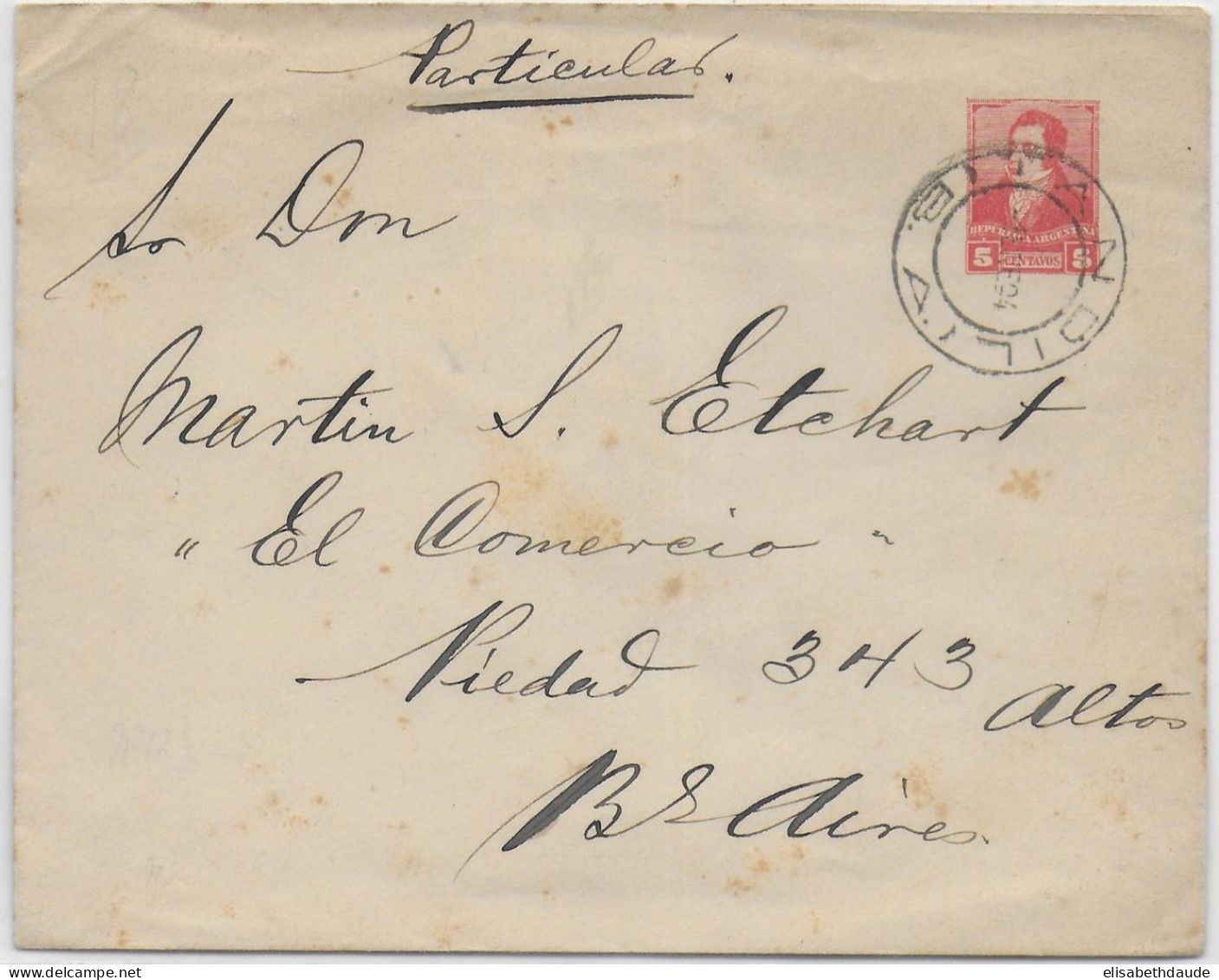 ARGENTINA - 1894 - ENVELOPPE ENTIER De TANDIL => BUENOS AIRES - Postwaardestukken