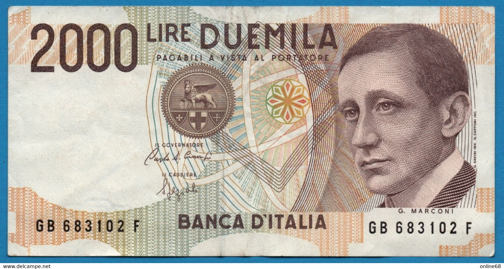 ITALIA	2000 Lire 	03.10.1990	Serial GB683102F P# 115  Marconi - 2000 Liras