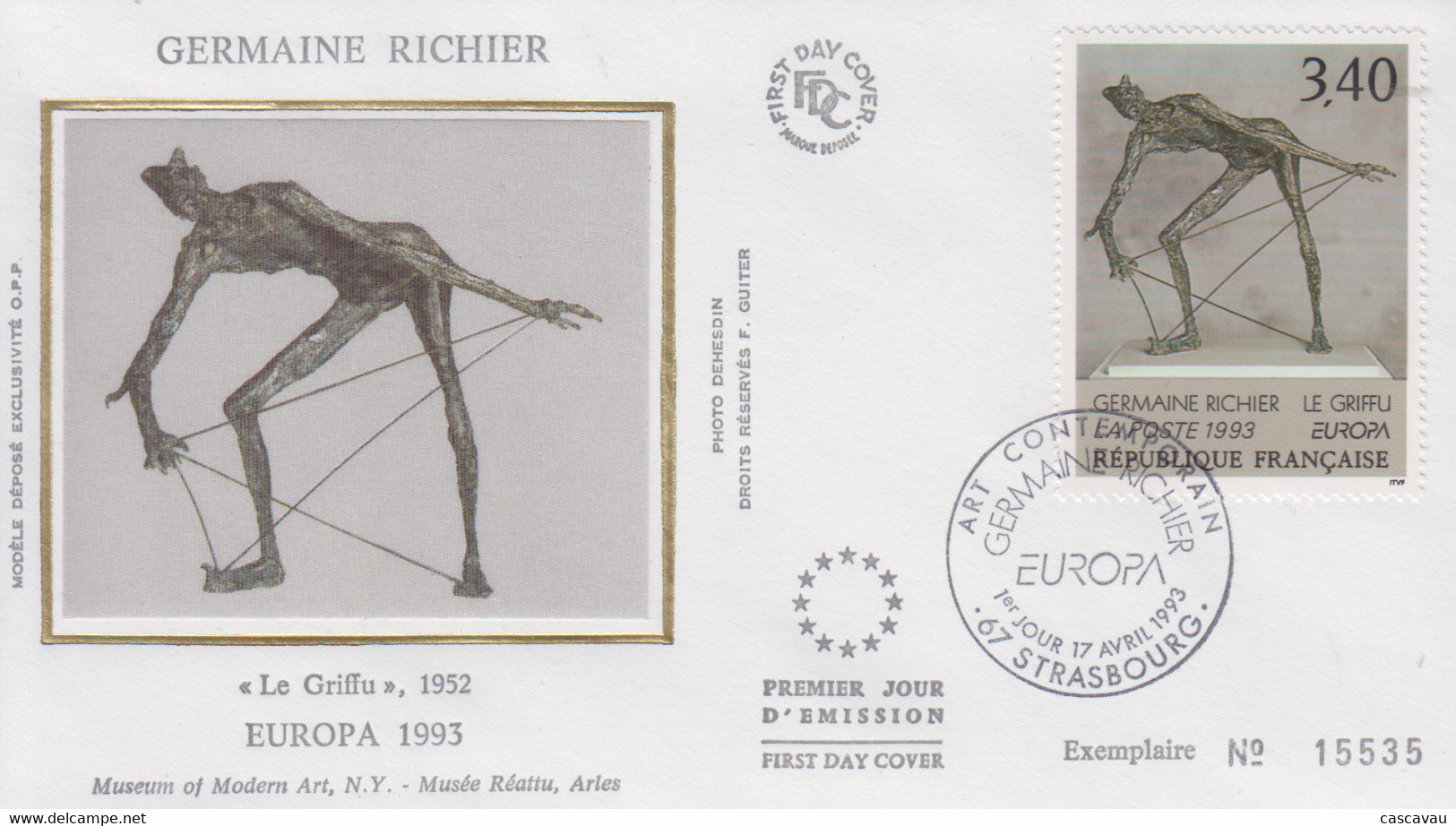 Enveloppe  FDC  1er  Jour    FRANCE   Oeuvre  De  Germaine  RICHIER     EUROPA    1993 - 1993