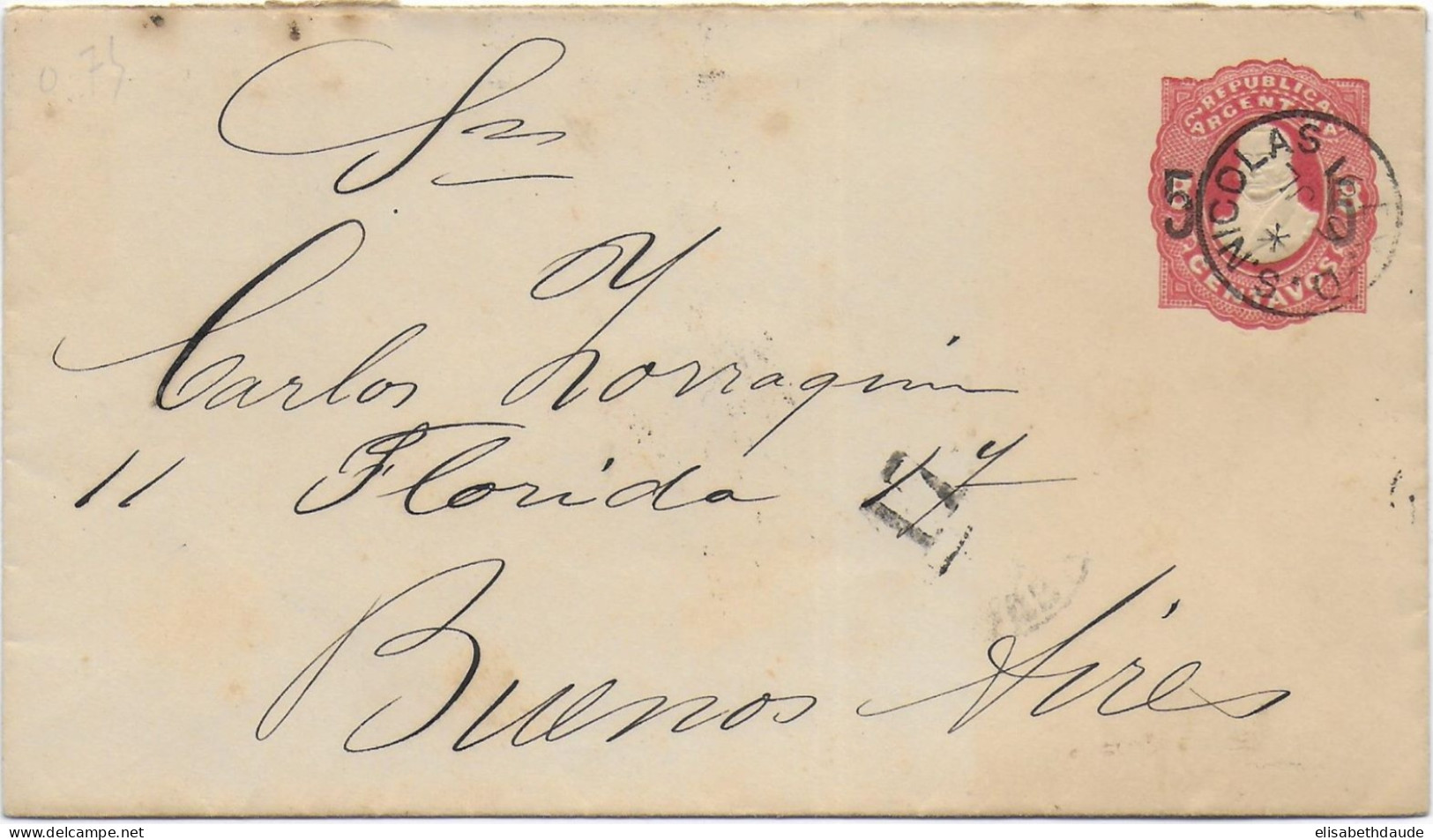 ARGENTINA - 1891 - ENVELOPPE ENTIER De SAN NICOLAS => BUENOS AIRES - Postwaardestukken