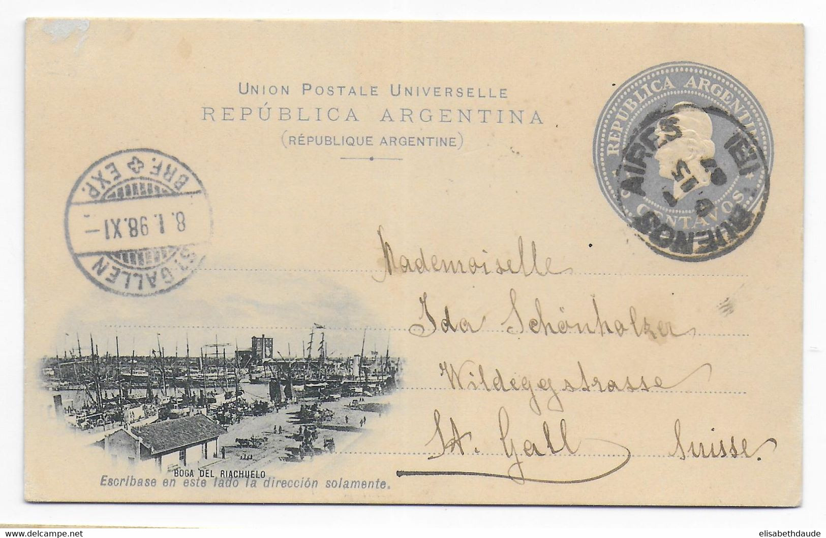 ARGENTINA - 1898 - CARTE ENTIER ILLUSTREE De BUENOS AIRES => ST GALLEN (SUISSE) - Postal Stationery
