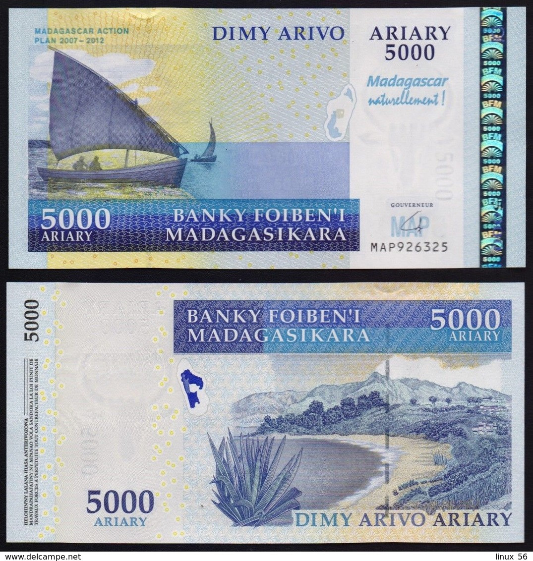 ♛ MADAGASCAR - 2.000+5.000 Ariary 2007-2012 {Commemorative} UNC P.93 + 94 - Madagascar