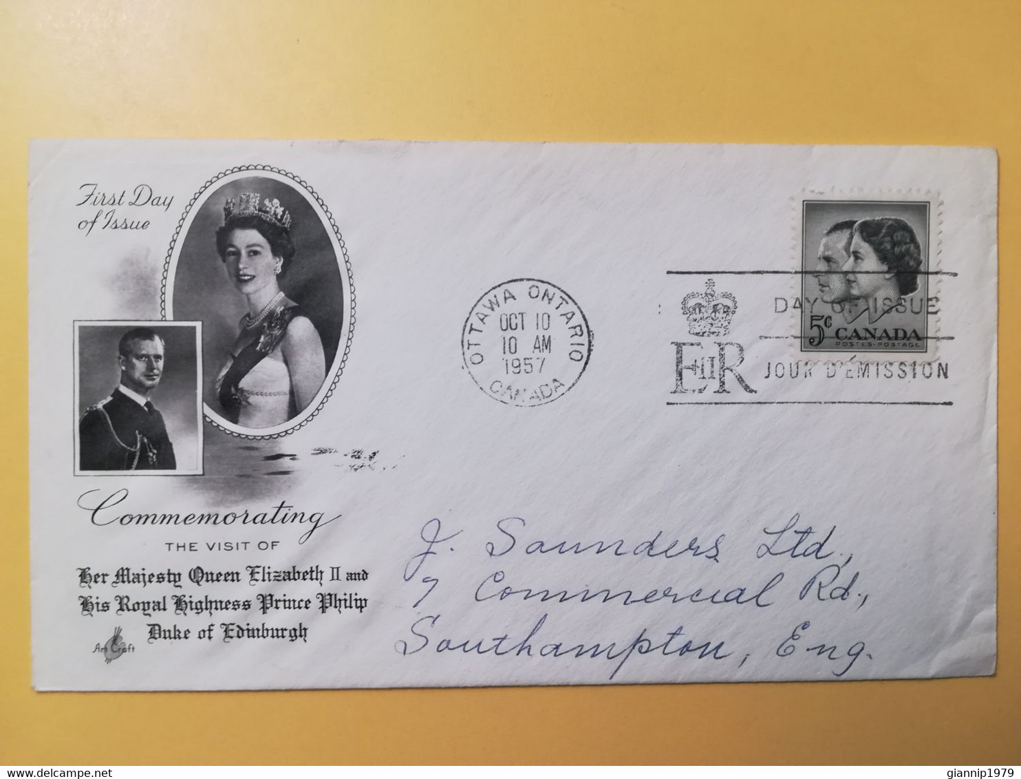 1957 FDC BUSTA PRIMO GIORNO CANADA COMMEMORATING VISIT QUEEN ELIZABETH REGINA ELISABETTA FIRST DAY - 1952-1960