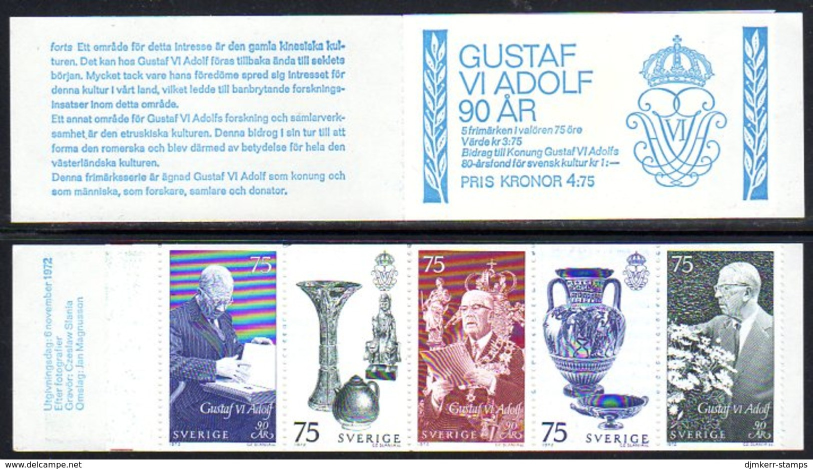 SWEDEN 1972 King's 90th Birthday Booklet MNH / **.  Michel MH38 - 1951-80