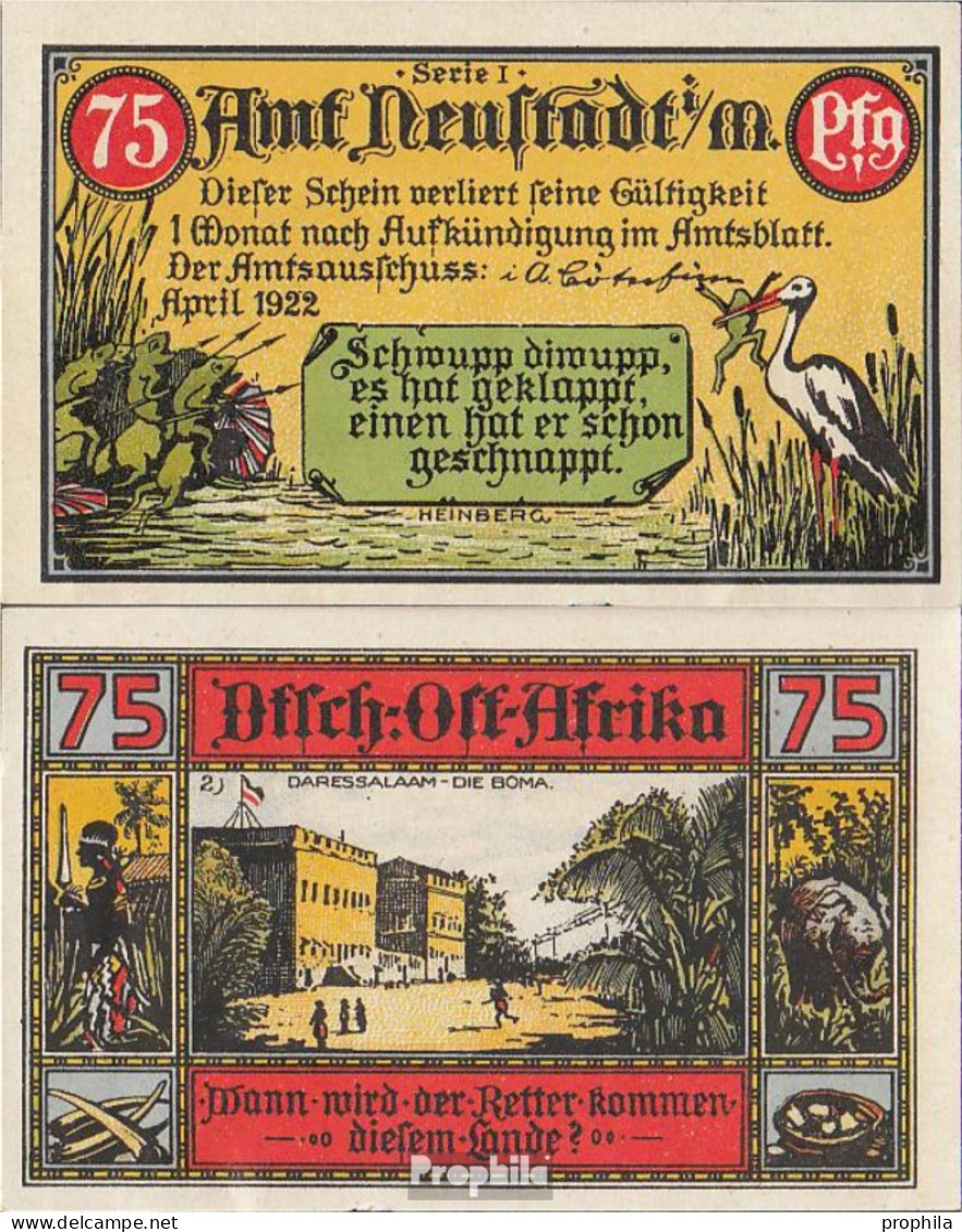 Neustadt Notgeld: 961.1 Bild 2 Deutsch-Ostafrika Notgeld Neustadt Amt Bankfrisch 1922 75 Pfennig Neustadt Amt - Monetary/Of Necessity