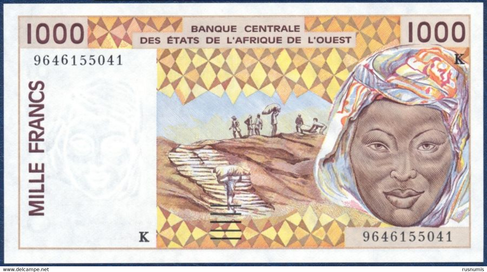 WEST AFRICAN STATES Afrique De L'Ouest - SENEGAL SÉNÉGAL 1000 FRANCS P-711Kf Peanuts Hauling Woman River Houses 1996 UNC - Sénégal