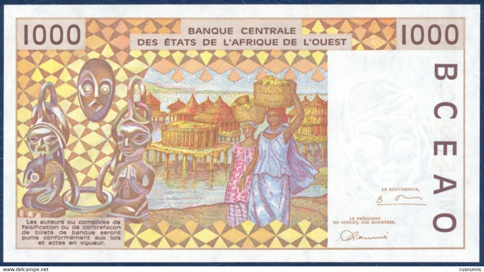 WEST AFRICAN STATES Afrique De L'Ouest - SENEGAL SÉNÉGAL 1000 FRANCS P-711Kf Peanuts Hauling Woman River Houses 1996 UNC - Senegal