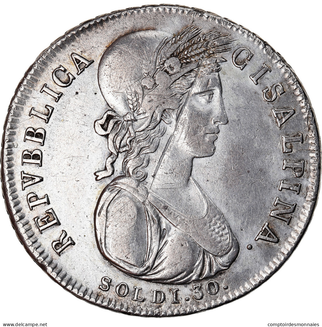 Monnaie, États Italiens, CISALPINE REPUBLIC, 30 Soldi, 1801, Milan, TTB+ - République Cisalpine / République Italienne